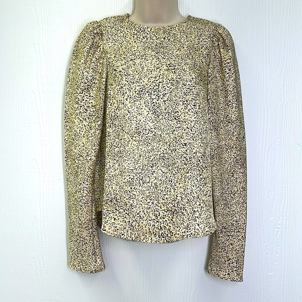 H&M - Fun Animal Print Yellow & Black Zipper Closure Long Sleeve Blouse Size XS